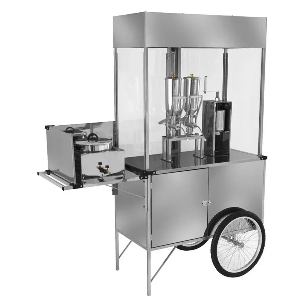 Carrinho de Churros em Inox com 2 Doceiras e Rodas de Bicicleta Cefaz L23P