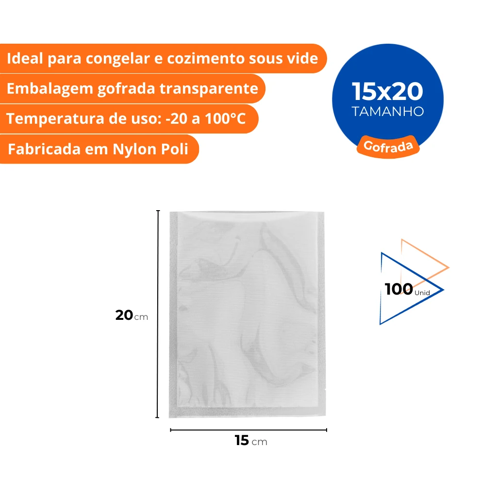 Saco Gofrado para Seladora a Vácuo 15 x 20 cm Transparente Selovac LNS-GT1 - Caixa com 100 Unidades - imagem 2