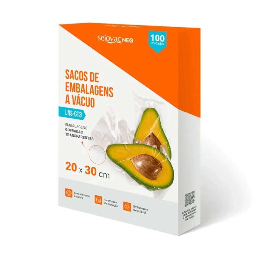 Saco Gofrado para Seladora a Vácuo 20 x 30 cm Transparente Selovac LNS-GT3 - Caixa com 100 Unidades