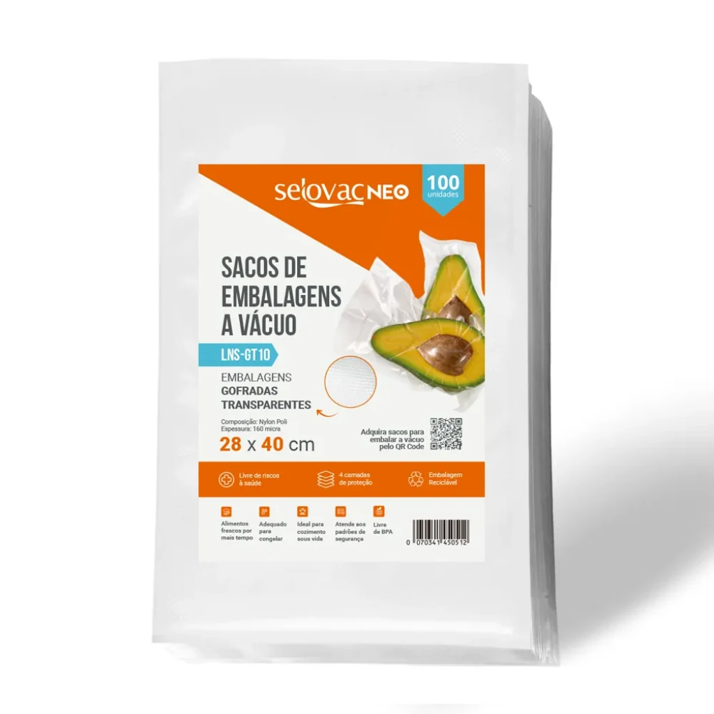 Saco Gofrado para Seladora a Vácuo 28 x 40 cm Transparente Selovac LNS-GT10 - Caixa com 100 Unidades