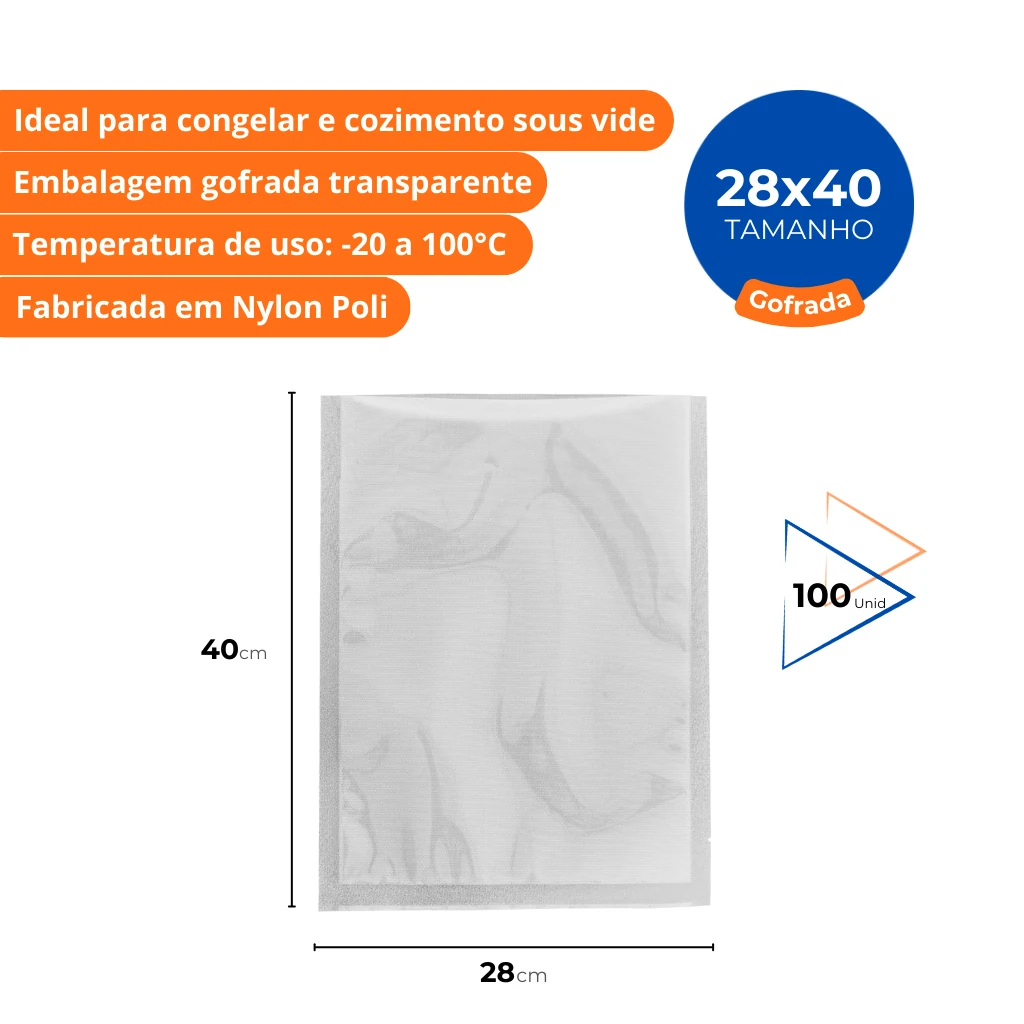 Saco Gofrado para Seladora a Vácuo 28 x 40 cm Transparente Selovac LNS-GT10 - Caixa com 100 Unidades - imagem 2